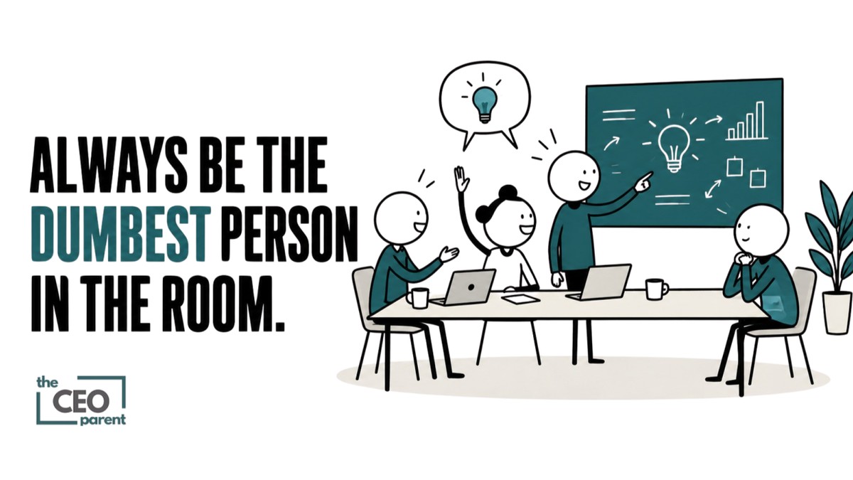 Illustration: a leader pointing at a whiteboard while a colleague raises her hand to share a different idea, with the rest of the team looking on.